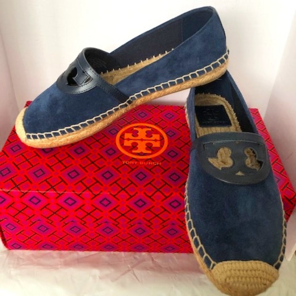 NEW Tory Burch Sidney Navy Suede/Leather Espadrille 6